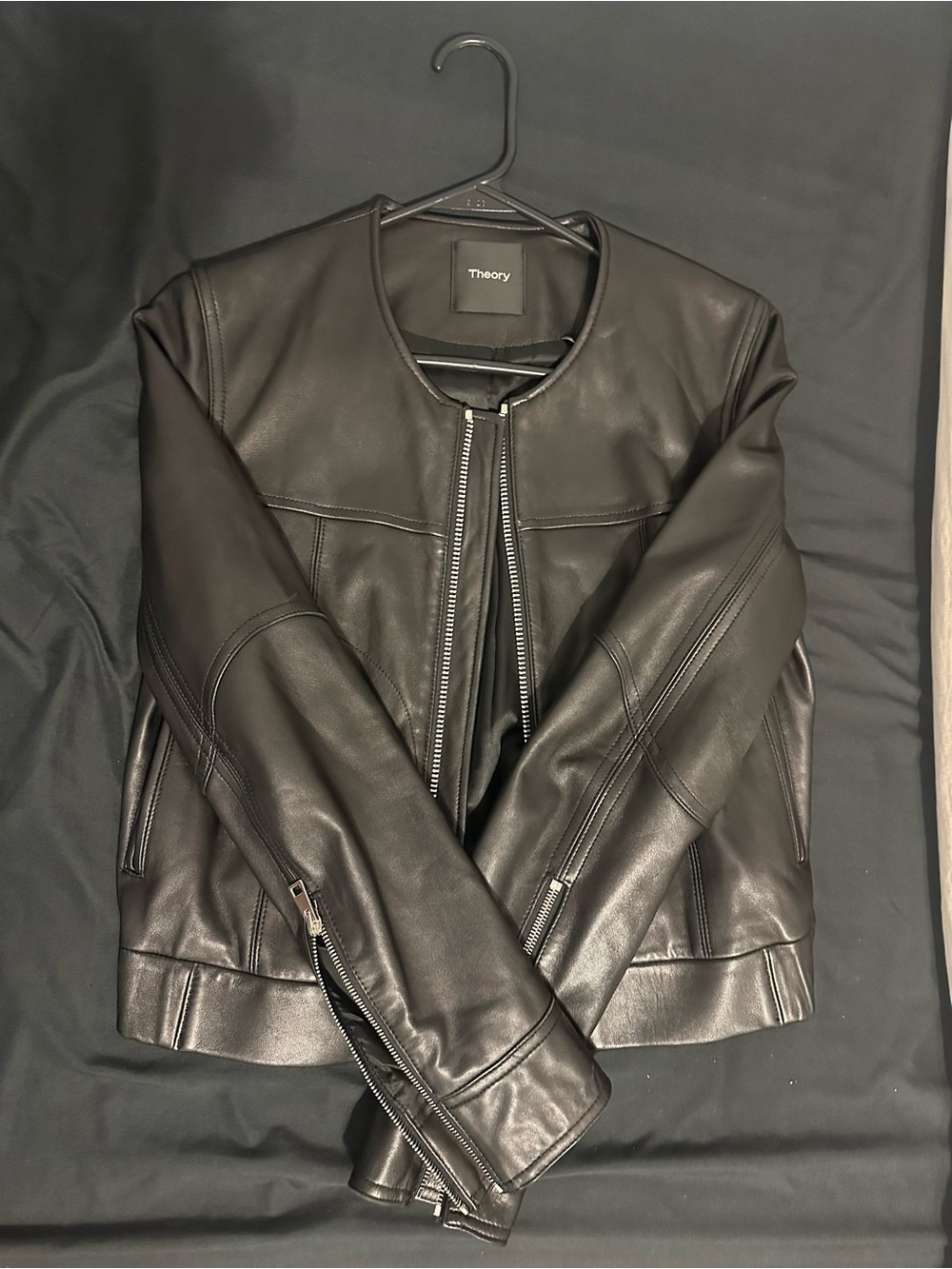 Theory Black Leather Zip Jacket